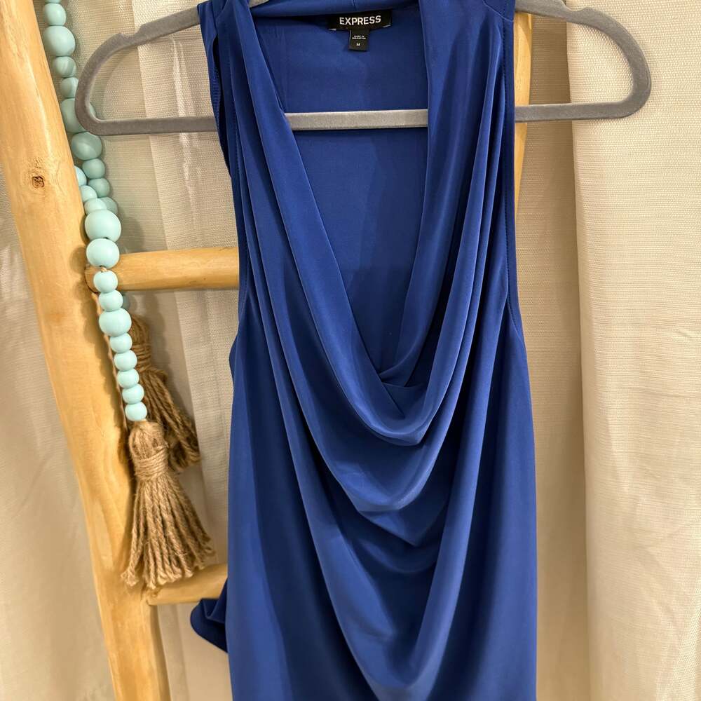 Express Deep Blue Cowl Neck Tank Top sexy y2k bold going out tops